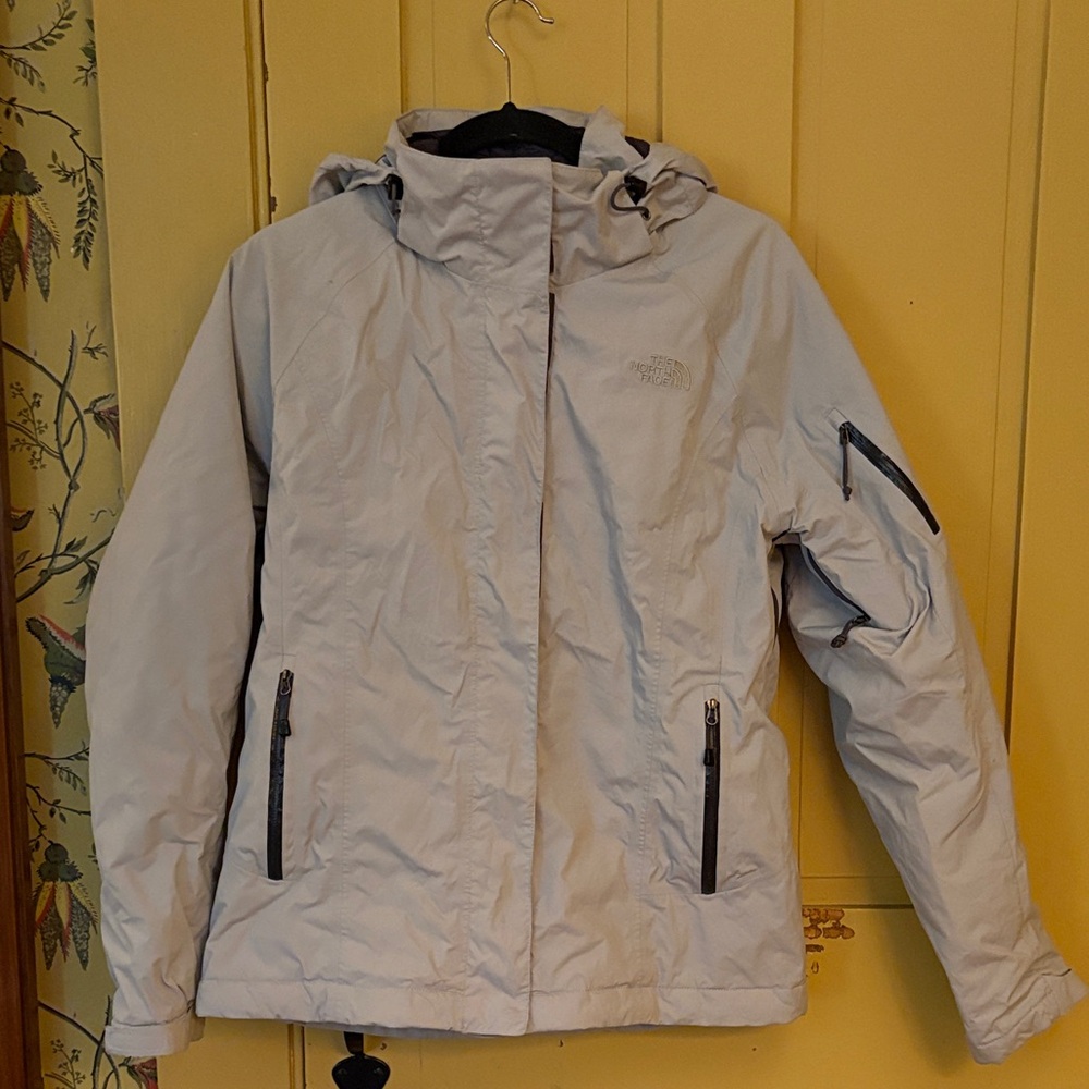 Grey and Purple Women’s North Face Ski Coat Medium